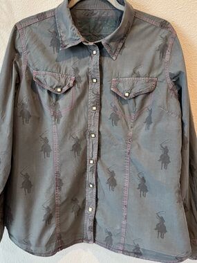 VTG! Horse Western Print olive green Button-Up Shirt by Barn Fly.